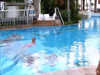 Aubrey and Mary showing thier tits in swimming pool